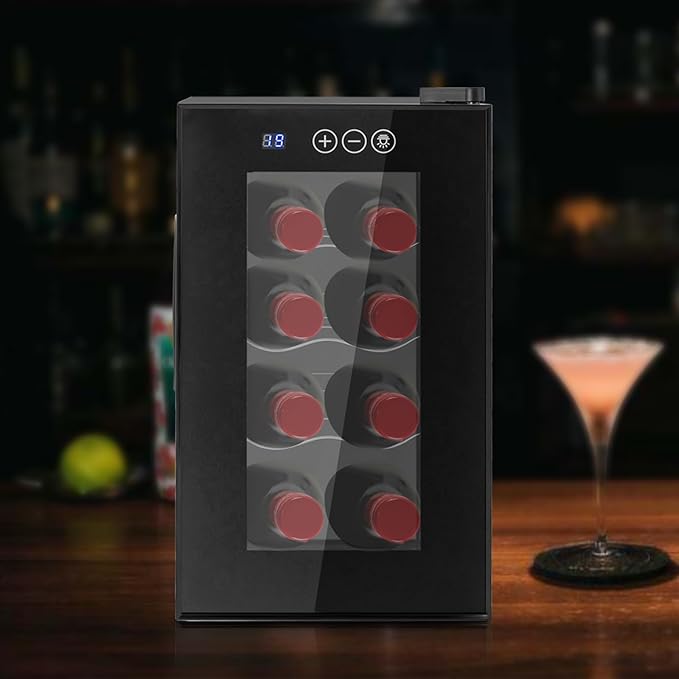 8 Bottle Wine Cooler, Small Wine Fridge Freestanding Wine Fridge with 46-64℉ Digital Temperature Control, Countertop Wine Cooler Refrigerator for Red, White and Sparkling Wine Storage
