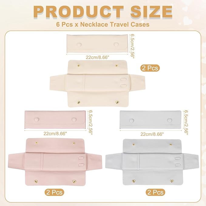 uxcell 6 Pcs Microfiber Necklace Travel Case, Necklace Pouch Storage Bag Microfiber Jewelry Travel Organizer Tangle Free for Women Gift, Pink/Gray/White