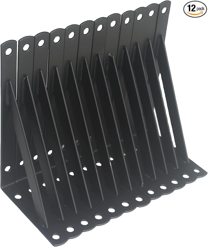12 Pack L6 x H 3.5" Black Heavy Duty Shelf Brackets with Screws Metal Shelf Brackets Shelf Support Angle Brackets for Shelves L Brackets Heavy Duty Floating Shelf