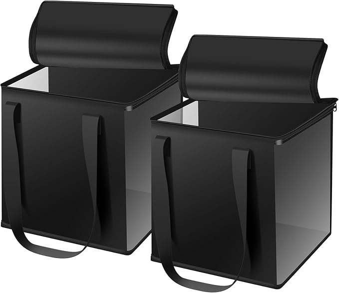 1/4 Pcs Vinyl Record Storage Box with Lid and Handles, Oxford Cloth Record Album Storage Crate, Foldable and Stackable Record Organizer Storage Case for Collecting Valuable Album (2PCS)