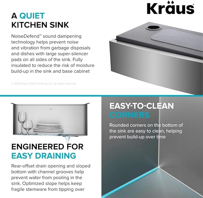 KRAUS Kore 24-Inch Farmhouse Workstation 16 Gauge Single Bowl Stainless Steel Kitchen Sink with Accessories, KWF210-24