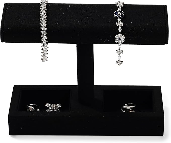 Oirlv Microfiber T-Bar Watch Display Stand Jewelry Display Props Jewelry Organizer Holder for Watch Bracelet Ring Earrings (Black,Microfiber)
