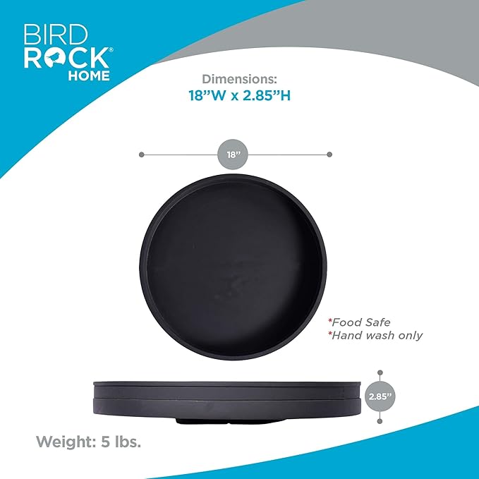 BIRDROCK HOME Wooden Lazy Susan Turntable - Spice Rack Organizer for Kitchen Table, Dining, Pantry and Countertop - Rotating Tray for Condiments - with Burnished Iron Accents - 18" Large, Matte Black