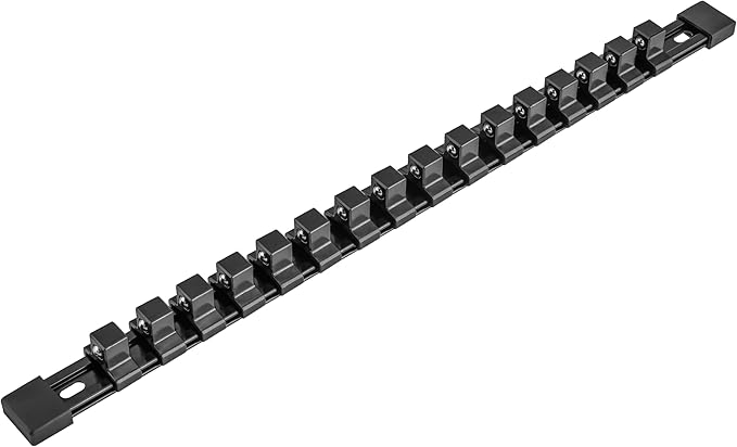 DURATECH Socket Organizer, 1/2-Inch Aluminum Alloy Socket Holder, Heavy Duty Socket Rail Hold 16 Sockets