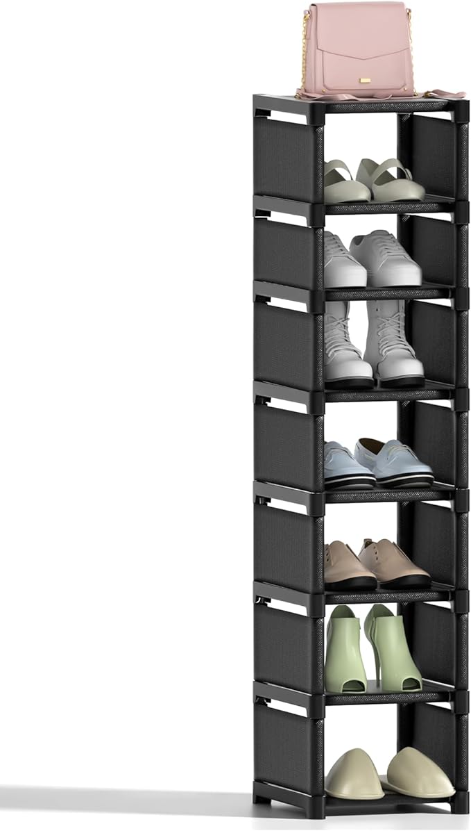 8-Tier Shoe Rack Organizer,Vertical Narrow Space Saving Storage Metal Free Standing Corner Shelf for Closet Entryway Bedroom Garage