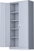 Greenvelly Metal Storage Cabinet with Locking Doors, 72" Dark Grey Lockable Storage Cabinet with Adjustable Shelves, Steel Tool Cabinets for Home Office, Garage (36" x 18")