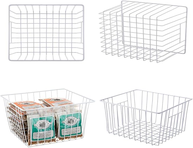 Freezer Wire Baskets Storage Organizer, Household Storage Metal Wire Bins for Kitchen, Pantry, Cabinet, Bathroom, Bedroom - Pearl White (3, 11in x 10in x 5.5in)