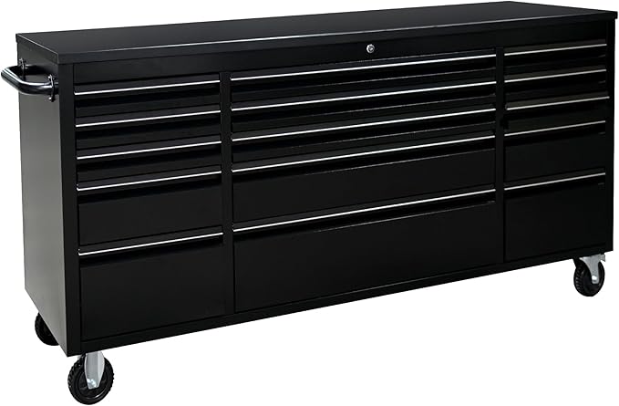 CT Copper Tailor 72-inch Rolling Tool Chest Cabinet with Integrated Power Strip,15 Drawers,Wheels,and Wood Top,Mobile Garage Workbench Storage, Assembled Large Tool Box for Workshop, Matte Black