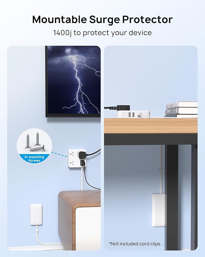 TROND Flat Plug Power Strip with Outlet Cover - 3ft Extension Cord with Multiple Outlets and 4 USB Ports, Mountable Surge Protector Outlet Concealer, Kitchen Home Improvement for Hide Messy, White