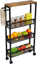 Slim Rolling Cart 4 Tier Narrow Storage Cart on Wheels with MDF Board Top and Metal Handle for Small Space Kitchen Living Room Home Office Pantry Bathroom Laundry Room(16.54×5.12×30.31 inch)