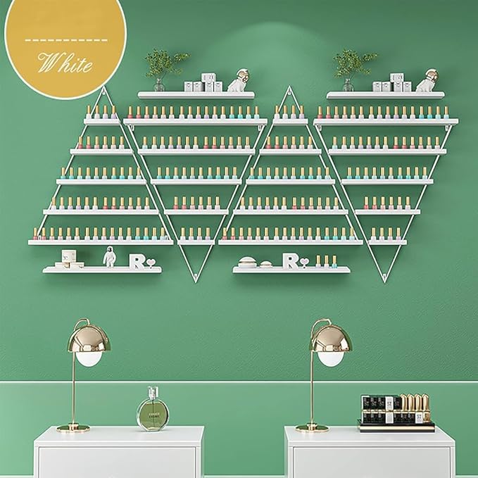 Wall Mounted Shelf Nail Polish Bottle Display Rack, Triangular Essential Oil Perfume Storage Rack, Multifunctional Hanging Salon/Beauty/Nail Shop Organizer Perfume Holder(Size:8,Color:White)