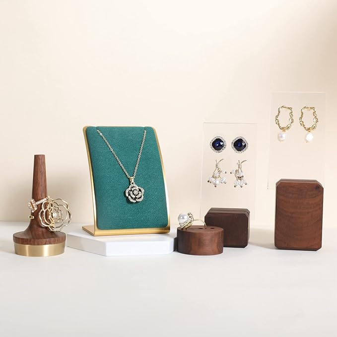 GemeShou Green Necklace display stand, Velvet Jewelry necklace display holder for selling, small metal earring neck storage organizer, online jewelry photography props【Green】