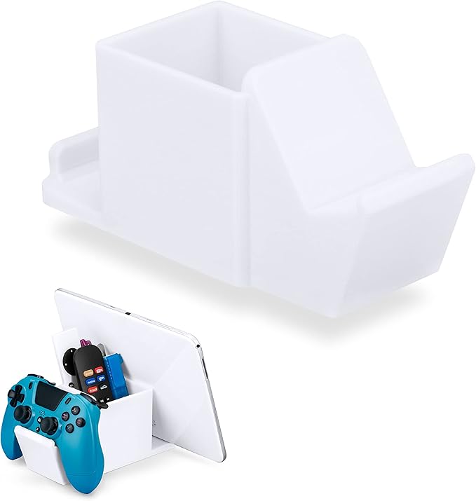 BRAINWAVZ Desk Organizer with Game Controller Holder, Tablet Stand for iPads/iPhones, TV Remote & Pen Storage, Reduce Desktop Clutter, Have All Your Side Table Items in One Space (White)