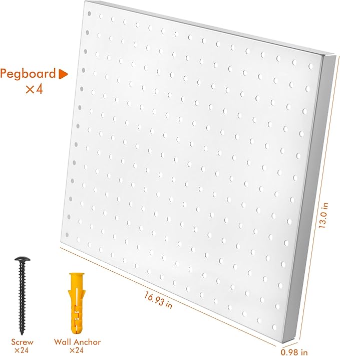 G.CORE Heavy Duty Metal Pegboard Organizer - Wall Storage Steel Peg Board Panels Set 1/4 inch Round Holes 17"x13" 4 Pack Garage Craft Tool Display Hanging Rack Organization Kit with Mounting Hardware