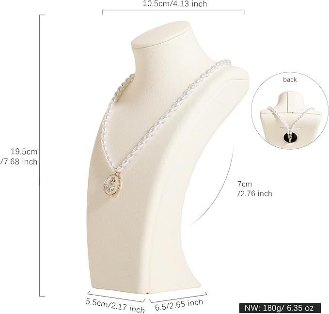 GemeShou Beige necklace storage organizer for sale, Velvet necklace holder stand, jewelry bust display stands, Jewelry Mannequin for Countertop, Showcase【Beige-Small height 7.68 inch】