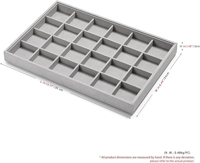 24 Grids Jewelry Tray Earring Organizer Tray Ring Earrings Holder Jewelry Drawer Organizer Storage Display Holder (Grey)