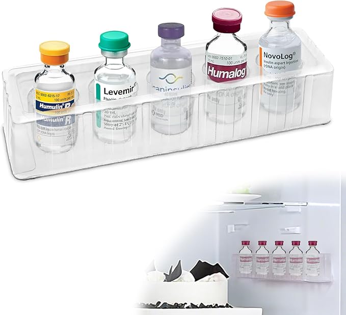 Leng Ke Insulin Refrigerator Storage Caddy - 10ml Peptide Vial Protective Holder for Fridge Wall, Compatible with U-100 Vials 24mm (0.94 Inches) Diameter (1pcs)