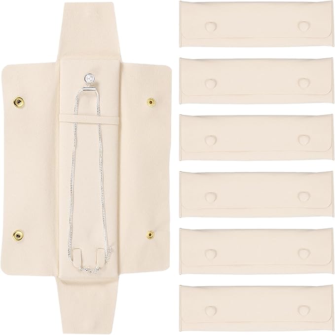 uxcell 6 Pcs Microfiber Necklace Travel Case, Necklace Pouch Storage Bag Microfiber Jewelry Travel Organizer Tangle Free for Women Gift, White