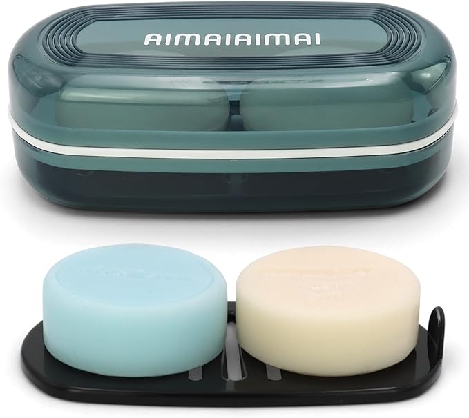 Shampoo Bar Holder Travel Case for Two Bars – Compatible with Kitsch Solid Shampoo & Conditioner Bars, Large Soap Container for Bathroom or Travel (Blue Style A-Large)