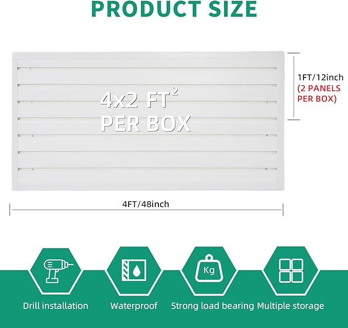 Slatwall Panel 4x2 ft Garage Mounted Storage, White Slat Wall Paneling Garage Organizers Storage, Peg Board Tool Organization PVC Wall Panels, Garage Slat Wall Storage Systems Pegboard Wall Organizer