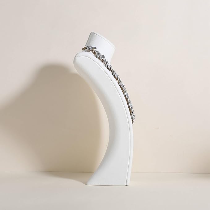 GemeShou White necklace storage organizer for sale, Velvet necklace holder stand, jewelry bust display stands, Jewelry Mannequin for Countertop, Showcase【White-Large height 12.4 inch】