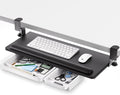 Keyboard Tray Under Desk with a Soft Wrist Rest，Under Desk Keyboard Tray Slide Out with 2 Storage Drawers，C Clamp-on Mount Ergonomic Keyboard Tray for Home and Office，26.5"x11.6"
