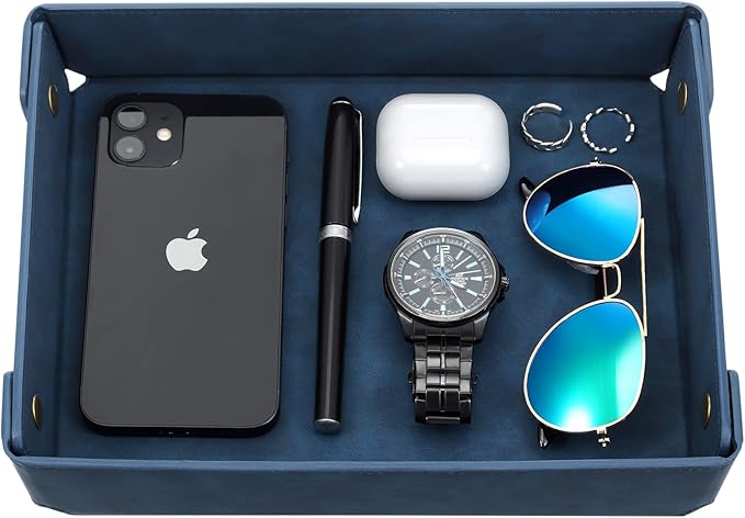 CASIRENA Father's Day Gifts Faux Leather Valet Tray Organizer for Men - Catch-All Tray for Entryway Table Key, Wallet, Watch, Coin Change, Phone, Dresser EDC Dump Jewelry, Bedside Nightstand Desk-top