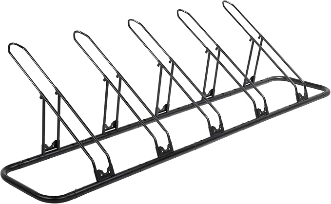 CyclingDeal Bicycle Floor Parking Rack Stand - for Mountain MTB Road Bike - Indoor Home Garage Storage - Adjustable 5 Bikes
