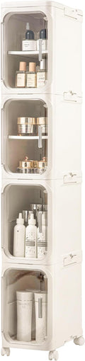 4-Tier Slim Tall Narrow Bathroom Storage Cabinet, Cream White