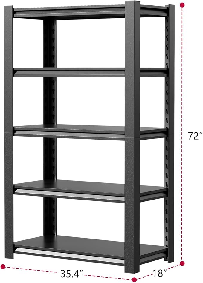 36" W Storage Shelves 2500LBS Garage Shelving Heavy Duty 5 Tier Adjustable Shelving Unit Metal Storage Rack for Basement, Pantry, Kitchen, Warehouse 15.8" D x 35.4" W x 72" H