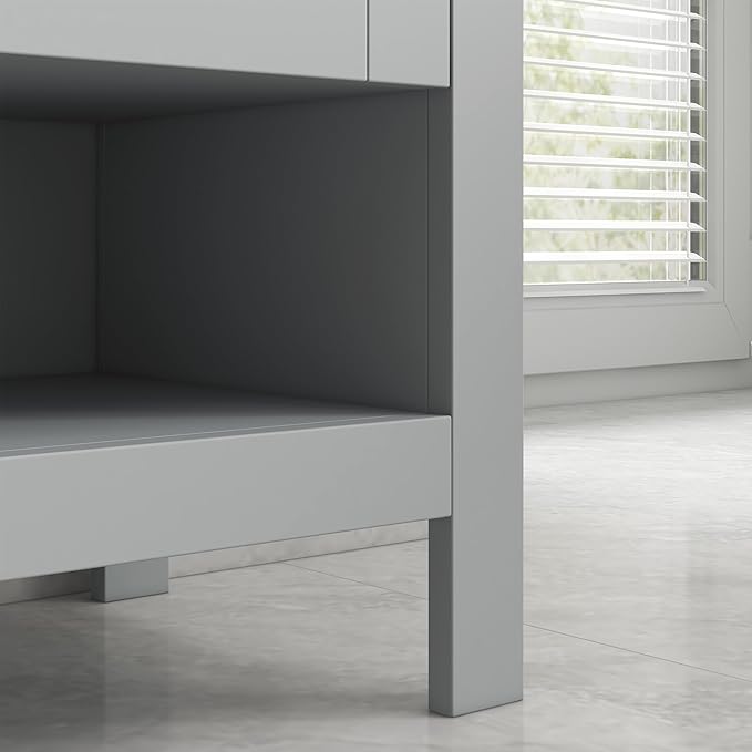 Kleankin Pedestal Sink Storage Cabinet, Under Sink Bathroom Vanity with Adjustable Shelf and Open Bottom Shelf, Gray