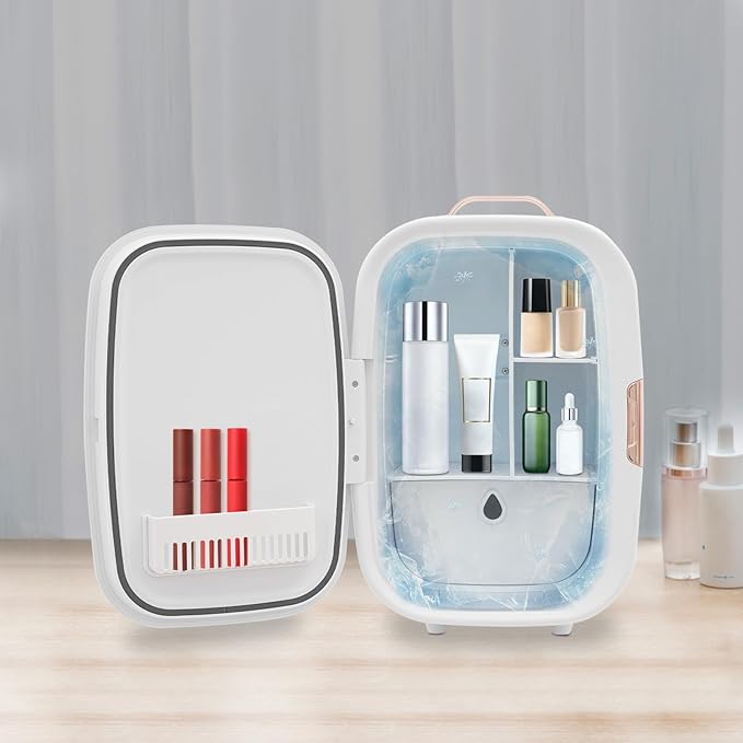 Mini Skincare Fridge,12L Makeup Cosmetics Refrigerator Beauty Fridge for Cosmetic Storage Skincare Fridge Portable Small Refrigerator for Cosmetics, Skin Care (White, Without ED Light Mirror)