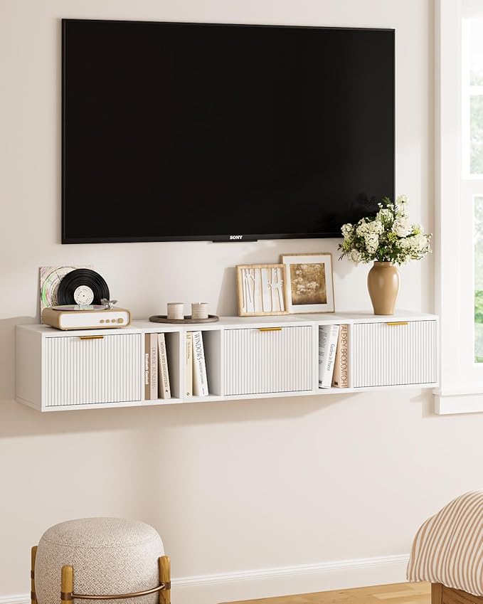 Masupu Floating Nightstand, Wall Mounted Floating Bedside Table with Storage Drawer and Open Shelf, Modern Bedroom Nightstand, 19.3" x 11.4" x 10", White
