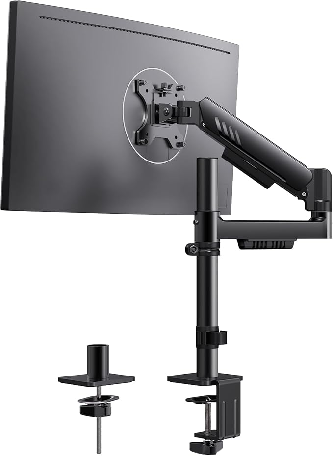 ErGear Single Monitor Arm, Adjustable Desk Monitor Mount for 13-34″ Screens, Up to 19.8 lbs, Enhanced Stability with Integrated C-Clamp, Upgraded Cable Management, VESA 75x75/100x100mm, Black