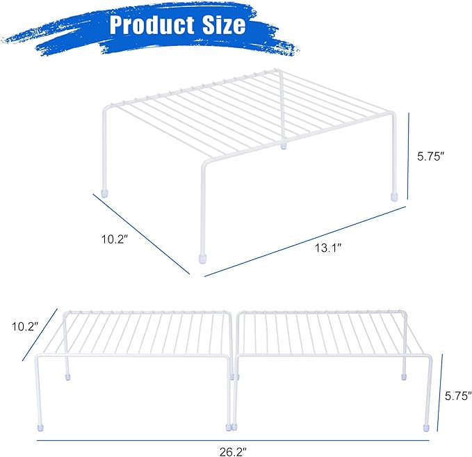 Medium (13.1 x 10.2 Inch) Cabinet Storage Shelf Rack, Shelves，Kitchen Counter and Cabinet Shelf, Storage Rack Organizer for Kitchen, Fridge, Cabinet, Bathroom Cupboard& Pantry (4, White)
