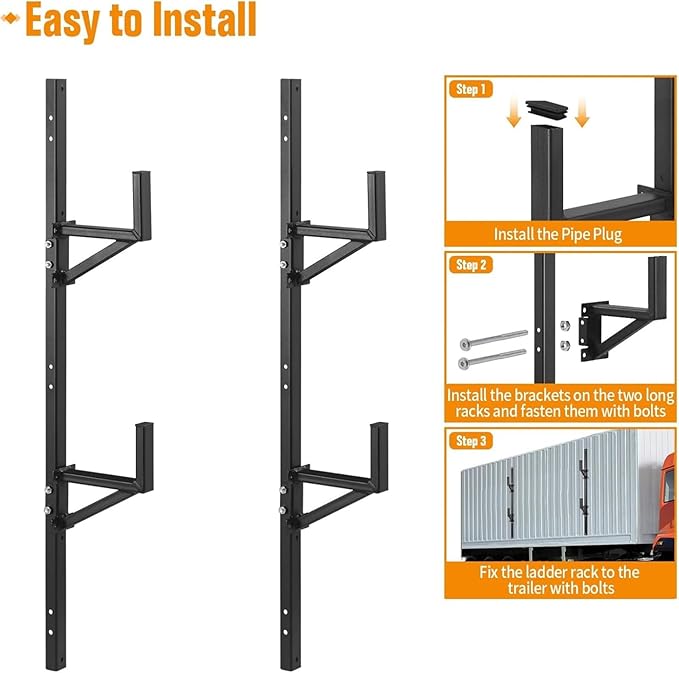 Trailer Ladder Rack, Ladder Rack for Trailer Fit for Cargo Open and Enclosed Trailer Exterior Side Wall - Carry 2 Ladders