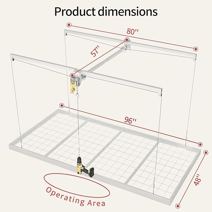 Garage Ceiling Storage Racks, Heavy-duty 4x8 FT Overhead Garage Storage Rack with Safety Lock, Ideal for Ceiling Storage Lifting Organization System, 325lbs Capacity