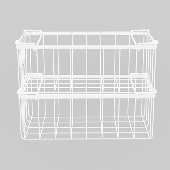 Chest Freezer Organizer Baskets With Tag, Stackable Freezer Organizer Bins for Most 7 Cu.FT Freezer Sort Frozen Meats, White, 4 Pack