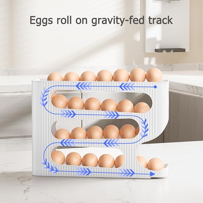 Egg Holder for Fridge, Automatic Rolling Egg Dispenser for Refrigerator, Countertop, Kitchen - Space-saving Egg Roller/Organizer/Storage/Container/Tray for Fridge - 1 Pack for 28 Large Size Eggs