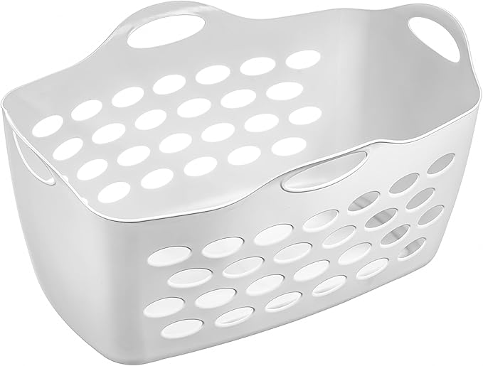2 Piece, White Rectangular Uncovered Laundry Baskets With 4 Perforated Handles, Suitable For Laundry Rooms, Bedrooms, Living Rooms, Fitting Rooms, Etc.