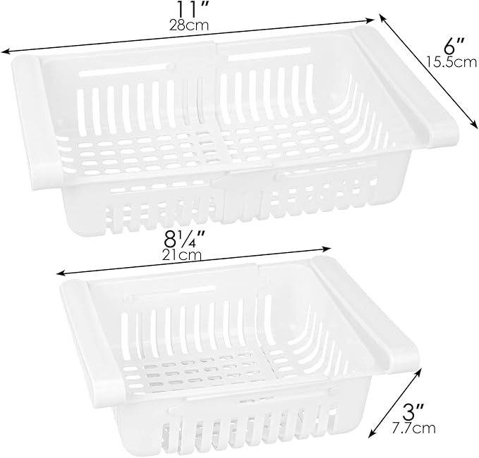 Refrigerator Drawer Organizer 2 Packs Retractable Drawer Refrigerator Storage Box, Unique Design Pull Out Storage Box, Sliding Shelves Refrigerator Hanging Organizer