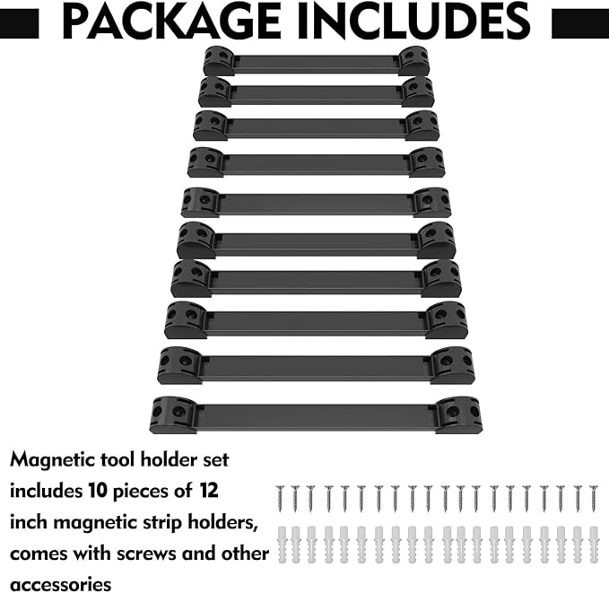 12" Magnetic Tool Holder, 10 Packs Storage Strips Tool Magnet Bar PVC Coated for Garage Organizer Mounted Hanging Strip,Heavy Duty of Magnetic Holder Easy to Install