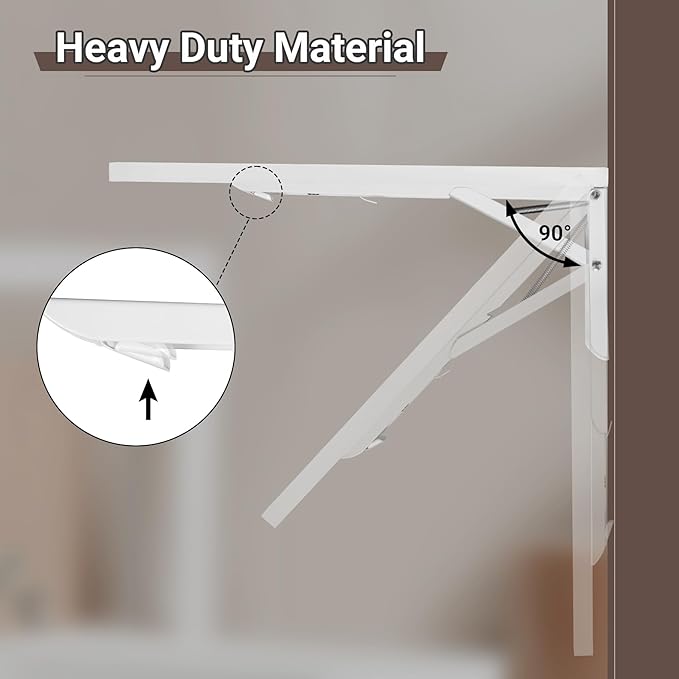 Wall Mounted Folding Table 47.2”L x 19.7”W, Laundry Folding Table with Heavy Duty Metal Collapsible Shelf Brackets, Wall Mounted Desk Fold Down for Small Spaces, White