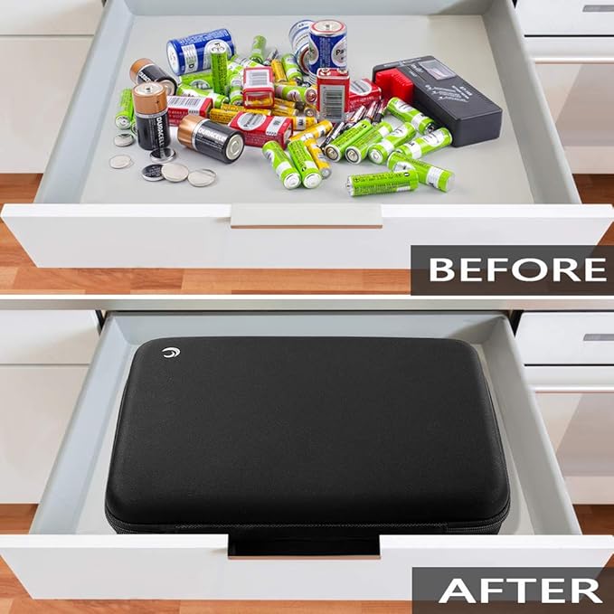 Comecase Hard Battery Organizer Storage Box Carrying Case Bag - Holds 32 x AA, 20 x AAA, Total 52 Batteries [Tester Not Included]
