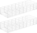 Acrylic Makeup Brush Organizers,2 Pack 8 Section 8 Compartments Transparent Plastic Lipstick Holder Clear 9.96x3.46x1.81 Inches Storage Square Cube for Bathroom Jewelry Accessories