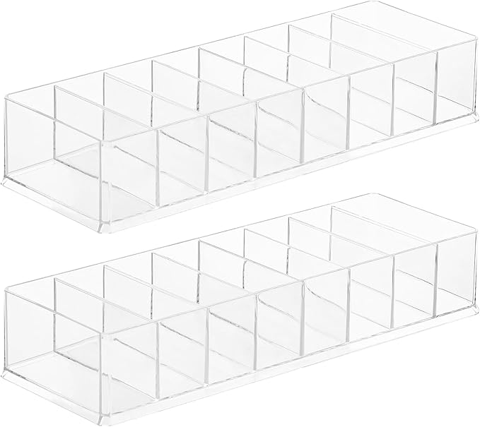 Acrylic Makeup Brush Organizers,2 Pack 8 Section 8 Compartments Transparent Plastic Lipstick Holder Clear 9.96x3.46x1.81 Inches Storage Square Cube for Bathroom Jewelry Accessories