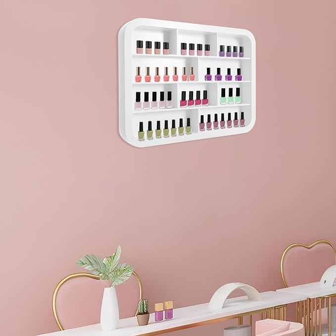 Wall Mounted Nail Polish Racks 4 Tier Hanging Nail Polish Storage Holder Cosmetic Display Stand Nail Polish Shelf Organizer for Home Salon Business Spa