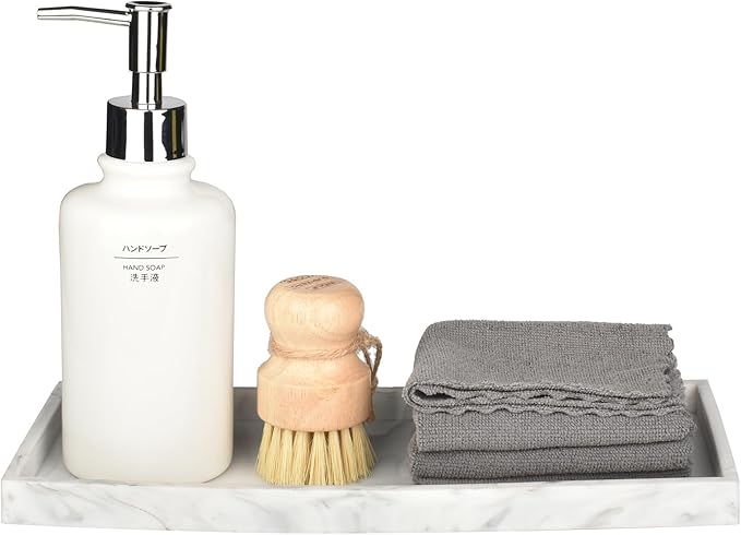 DNC Silicone Bathroom Tray for Counter, 2PC (7.9" +11.8") Vanity Tray for Countertop, Kitchen Sink Soap Tray for Dish Holder Dispenser Toilet Tank Desk Organizer