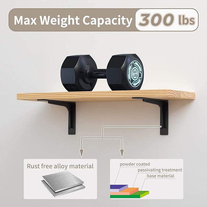 8" x 4.7 "Shelf Bracket ,L Shelf Brackets,max Load 300lbs, Premium Alloy Metal Heavy Duty Shelf Bracket, high Strength Mounting Hardware Included, countertop Support, Pack of 4. (8 INCH x 4.7INCH)
