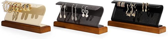 Solid Wood Jewelry Earrings Display Stand Small Jewelry Display for Long Earrings(Beige)